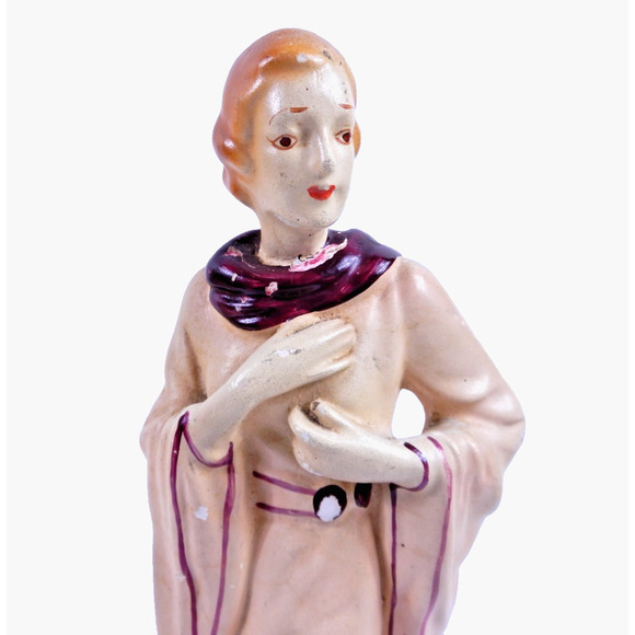 Pair Circa 1920's Elegant Woman in Robe Full Body Chalkware Statue Figurines 12" - Picture 5 of 10